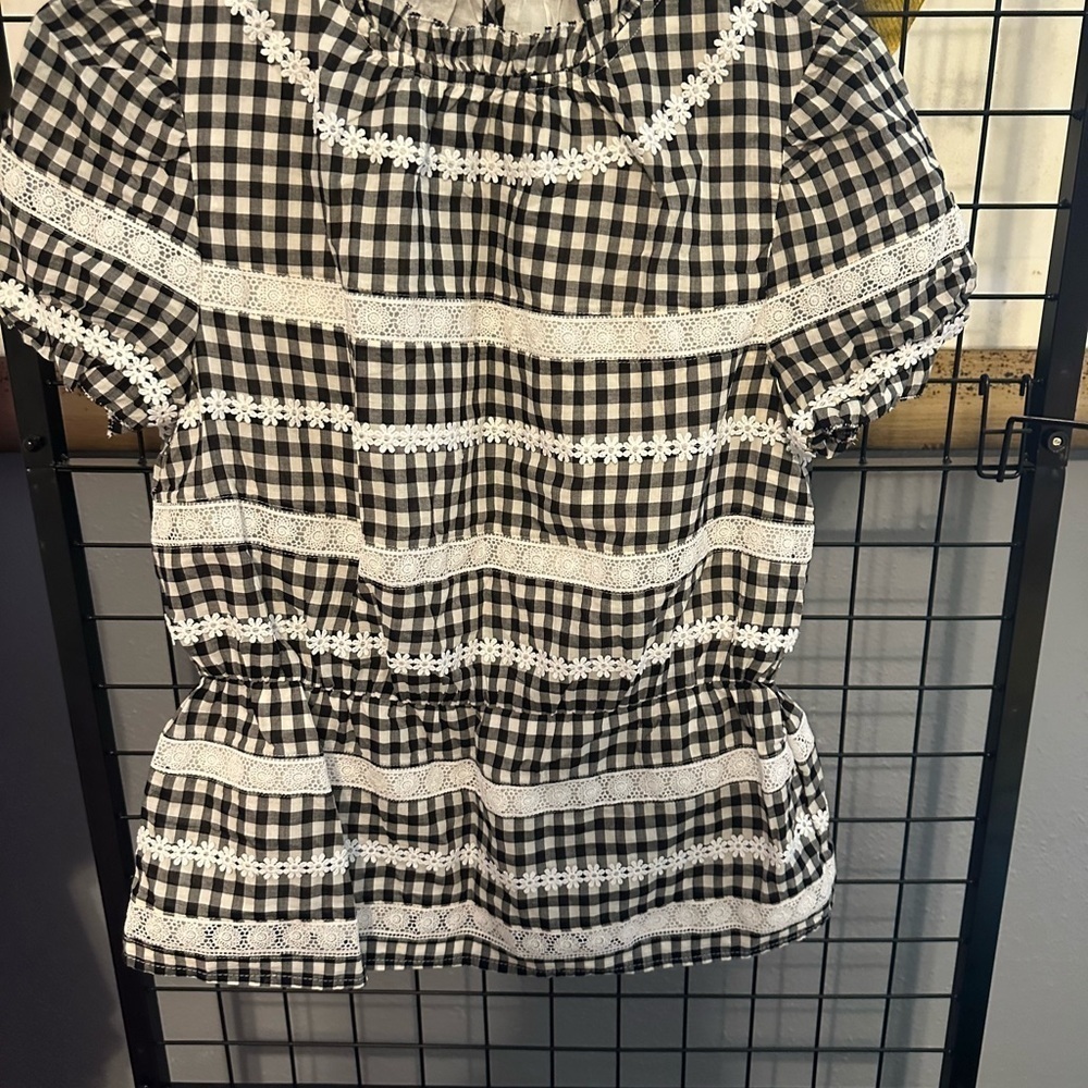 J. Crew Black and White Smocked Peplum Blouse